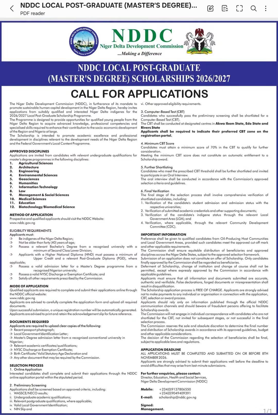 NDDC Scholarship
